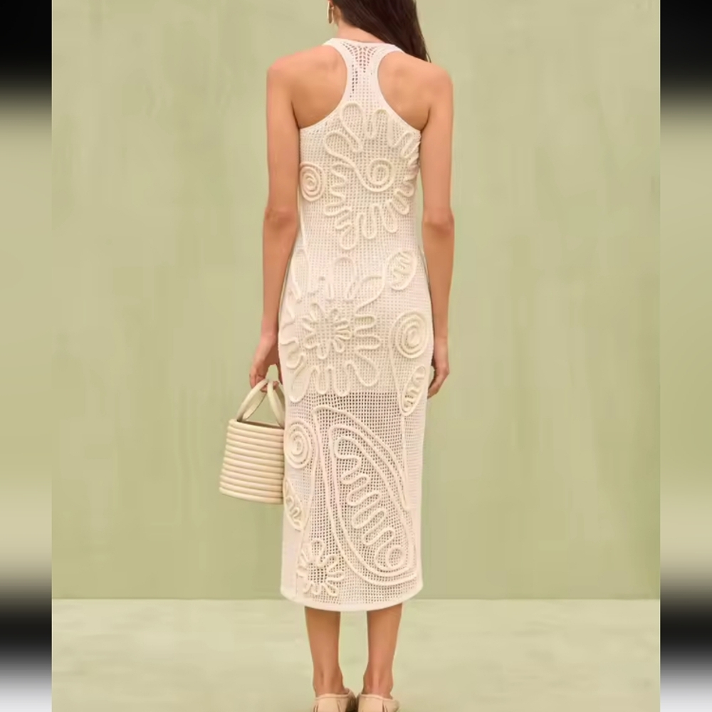 Women's Elegant Knitted Long Dress Blue LuxarySuspenders Sleeveless Backless - Picture 3 of 7
